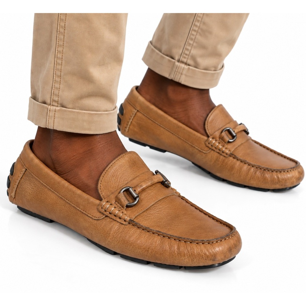 Nordstrom Mens 9.5M Tan Leather Bit Driving Loafers Made Brazil 13923